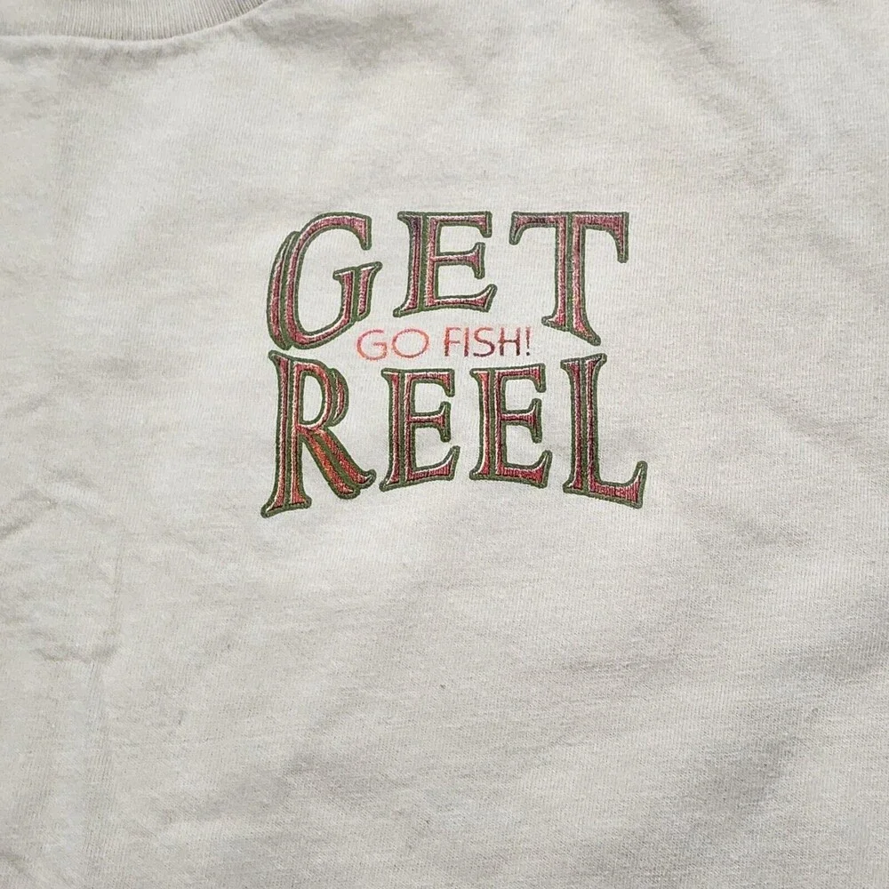 Get Reel Go Fish Shirt Men's Brown T-Shirt Peacock Bass Size M
